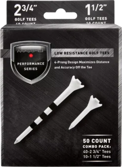 Maxfli Performance Series Low Resistance 2.75” & 1.5” White Golf Tees – 50-Pack